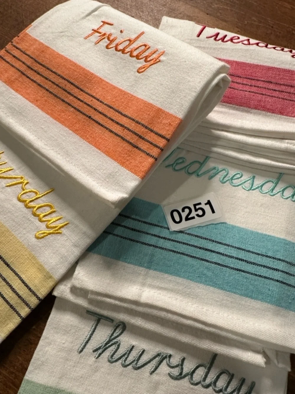 Martha Stewart 5 Days of the Week Embroidered Cotton Kitchen Towels Multi Color